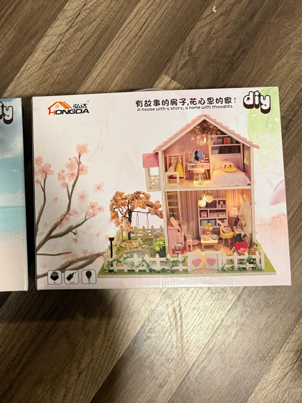 Pink DIY Wooden Dollhouse Building Set for Kids
